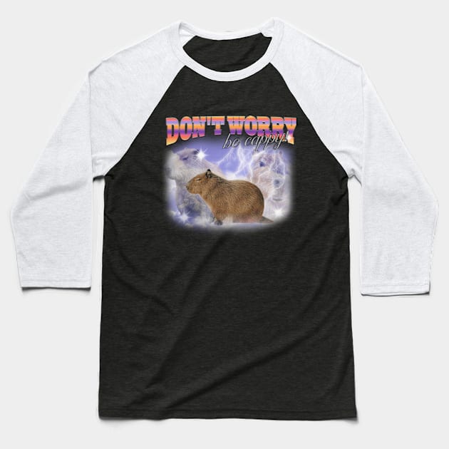 Cabybara Vintage 90s Bootleg Style T-Shirt, don't worry be cappy Shirt, Funny Capybara Meme Baseball T-Shirt by Y2KERA